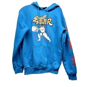 Street Fighter Mens Small Blue Hoodie Sweatshirt (F3)